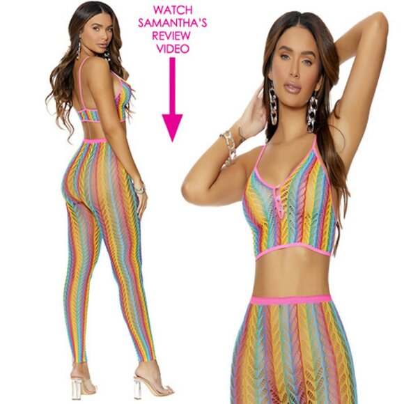 ShoesAndOutfits Other - Festival Crochet Net Cami Top and Leggings Set